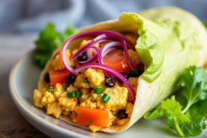 Delicious Power: Tofu scramble vegan burrito, packed with protein.