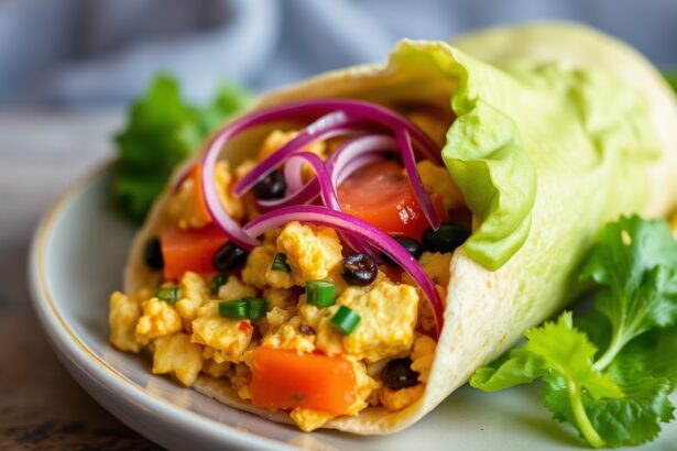 Delicious Power: Tofu scramble vegan burrito, packed with protein.