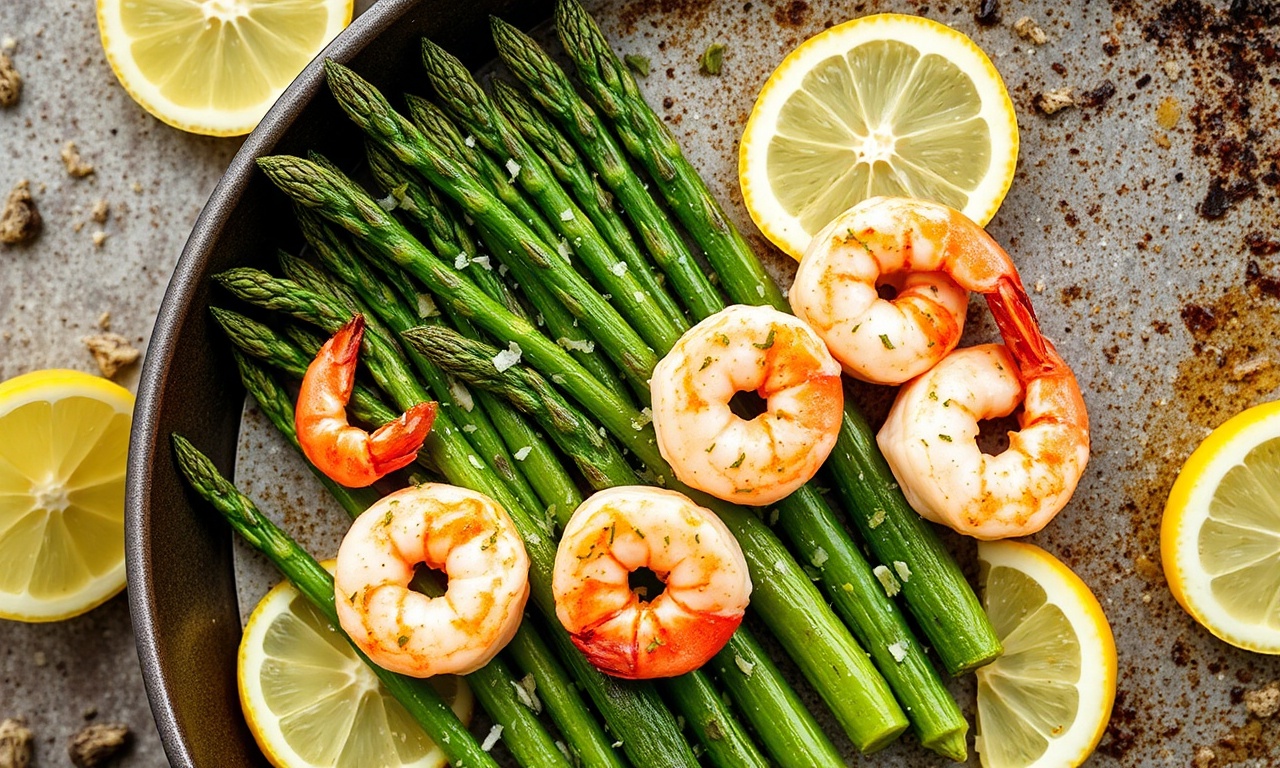 Irresistible zesty shrimp and asparagus sheet pan meal with lemon.