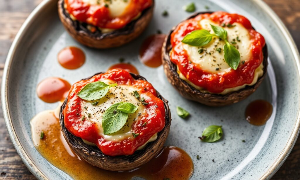 Delicious Caprese stuffed portobello mushrooms, a fresh flavor twist.