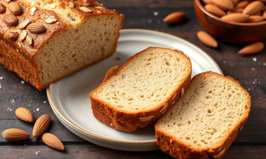 Keto almond flour bread loaf, delicious low-carb baking.