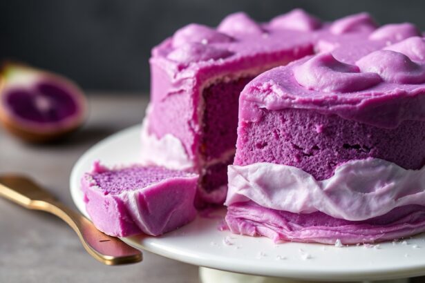 Fluffy ube chiffon cake, a vibrant purple yam dessert delight.