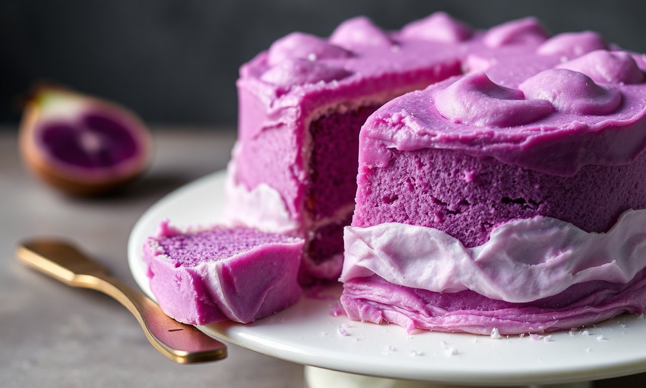 Fluffy ube chiffon cake, a vibrant purple yam dessert delight.