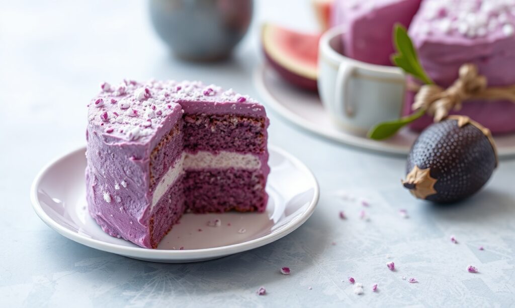 Fluffy ube chiffon cake: light, luscious purple yam delight.