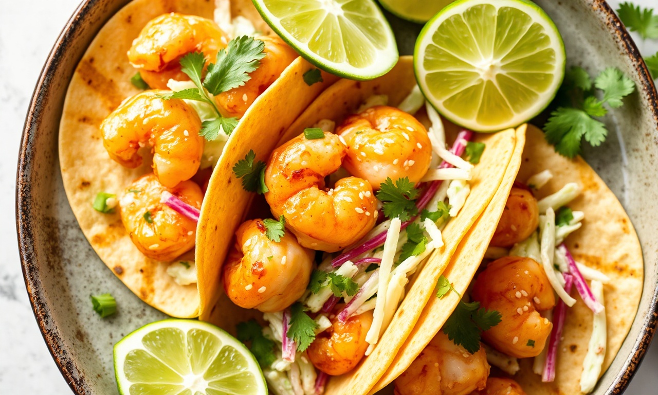 Irresistible zesty lime shrimp tacos with cilantro slaw close-up.