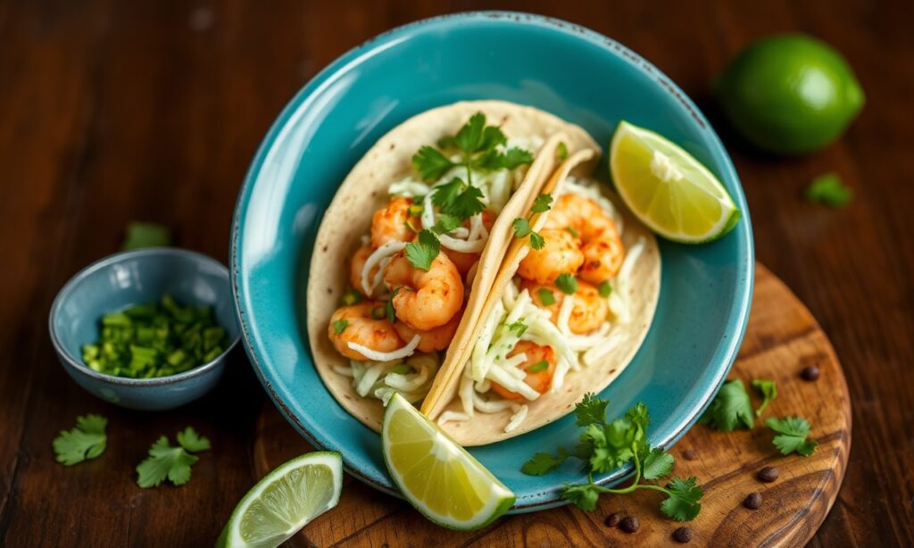 Irresistible Zesty lime shrimp tacos with cilantro slaw recipe.