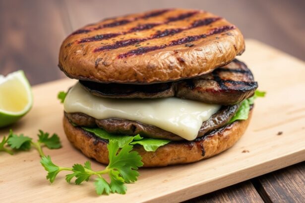 Juicy grilled portobello mushroom steak sandwich recipe.