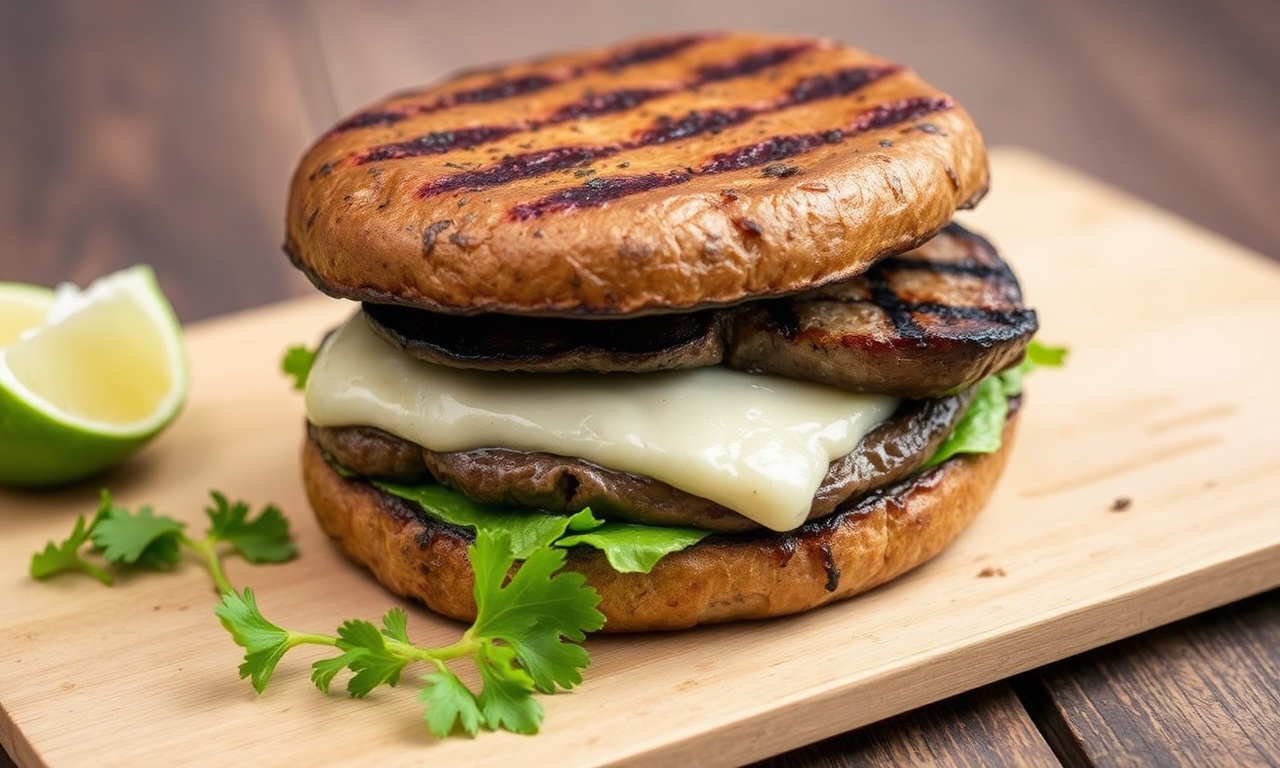 Juicy grilled portobello mushroom steak sandwich recipe.
