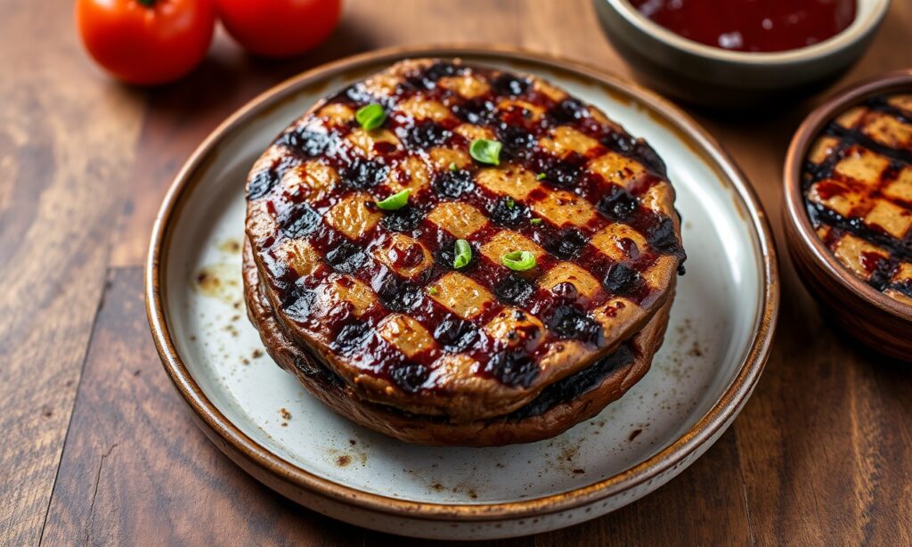 Grilled portobello mushroom sandwich: smoky, flavorful, vegetarian steak alternative.
