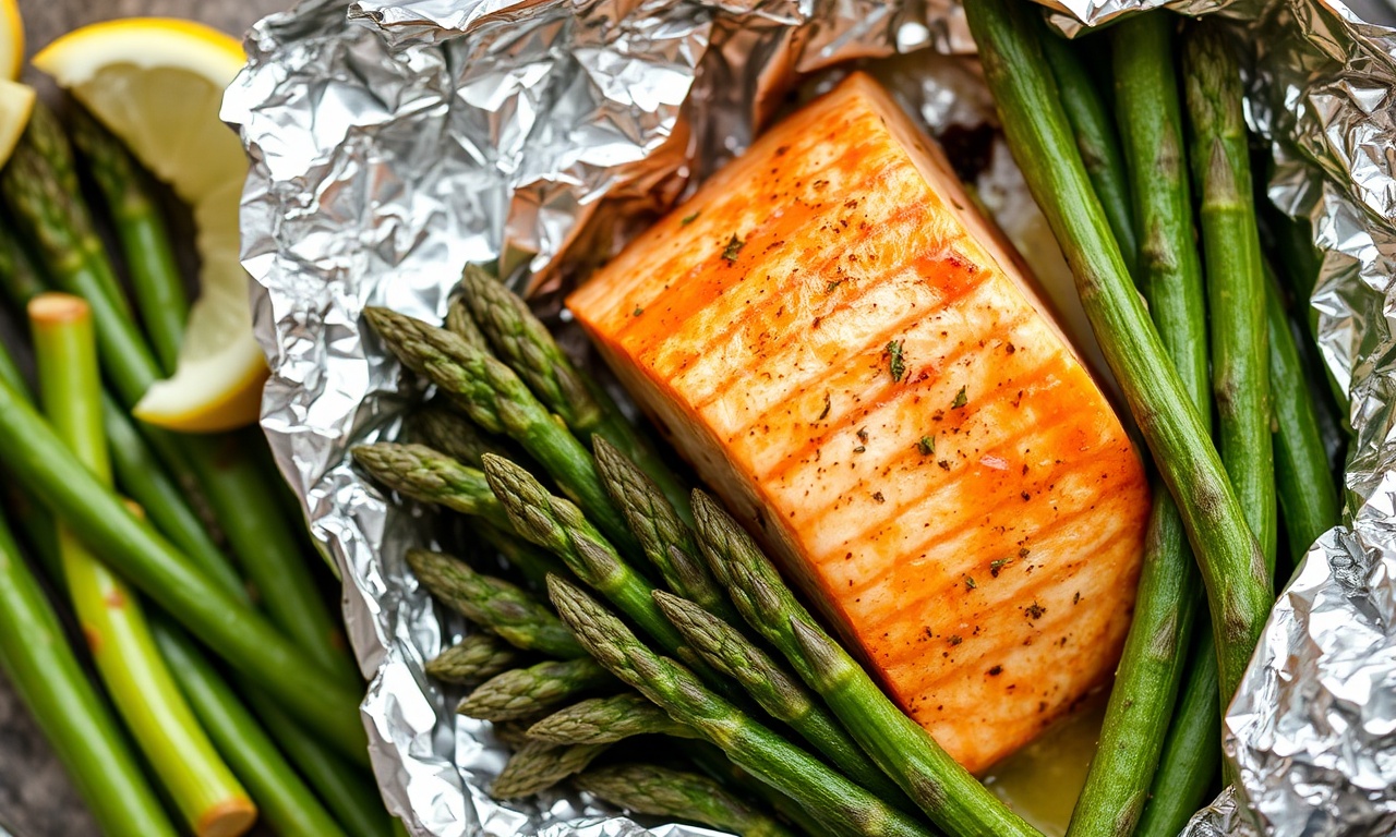 Delicious simple salmon asparagus foil packets recipe.