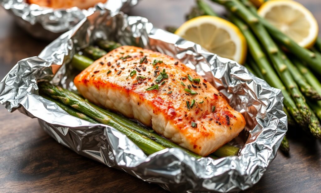Delicious simple salmon asparagus foil packets, easy healthy meal.