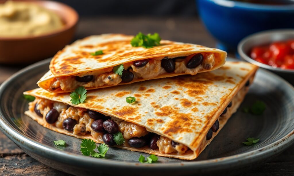 Flavorful turkey black bean quesadillas, quick and satisfying meal.