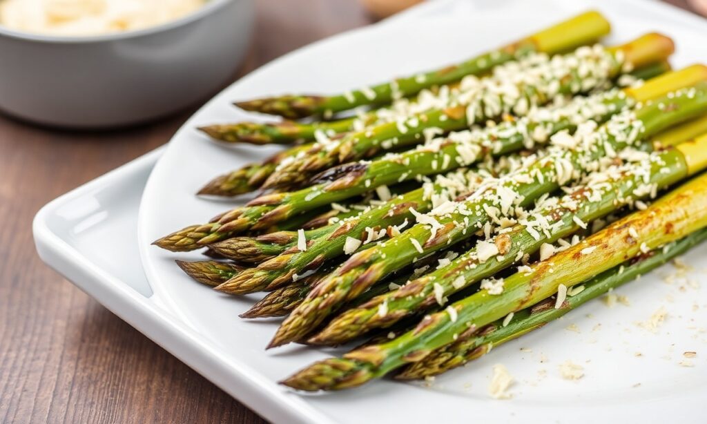 Incredible garlic parmesan roasted asparagus recipe for delicious side dish.
