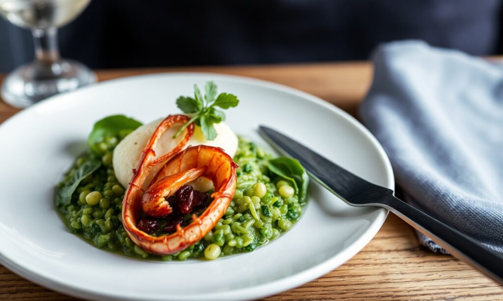 Cuttlefish spinach risotto: oceanic mystery meets vibrant green freshness.