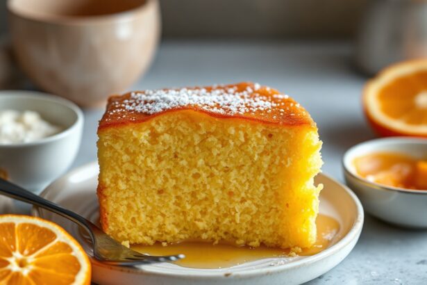 Irresistible golden semolina cake in orange blossom syrup.