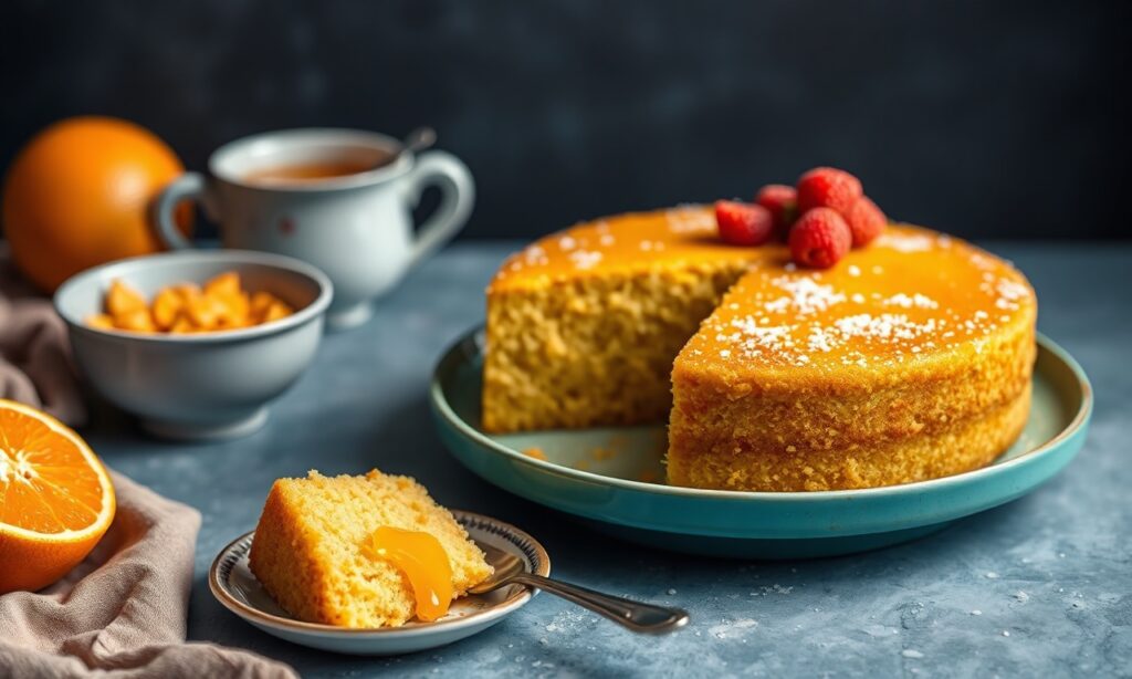 Irresistible golden semolina cake with orange blossom syrup.