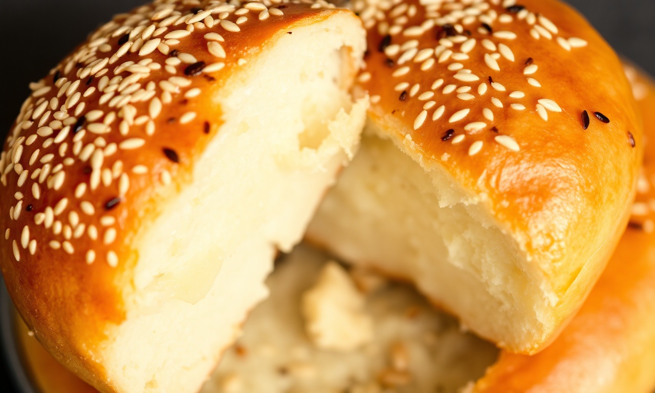 Delicious pan-fried sweet buns with crunchy sesame seeds.