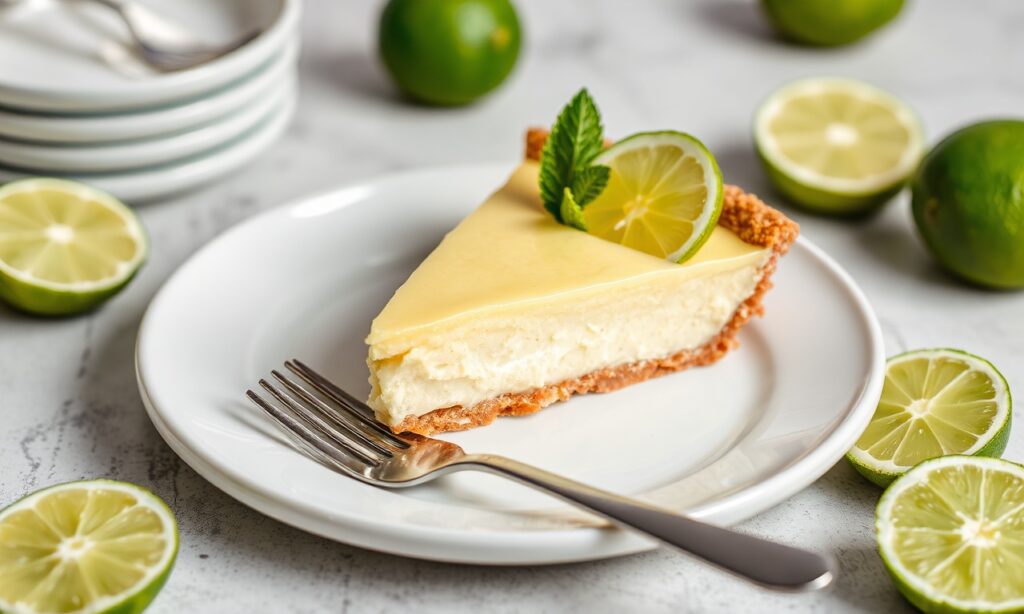 Zesty vegan key lime pie, refreshing dairy-free dessert.