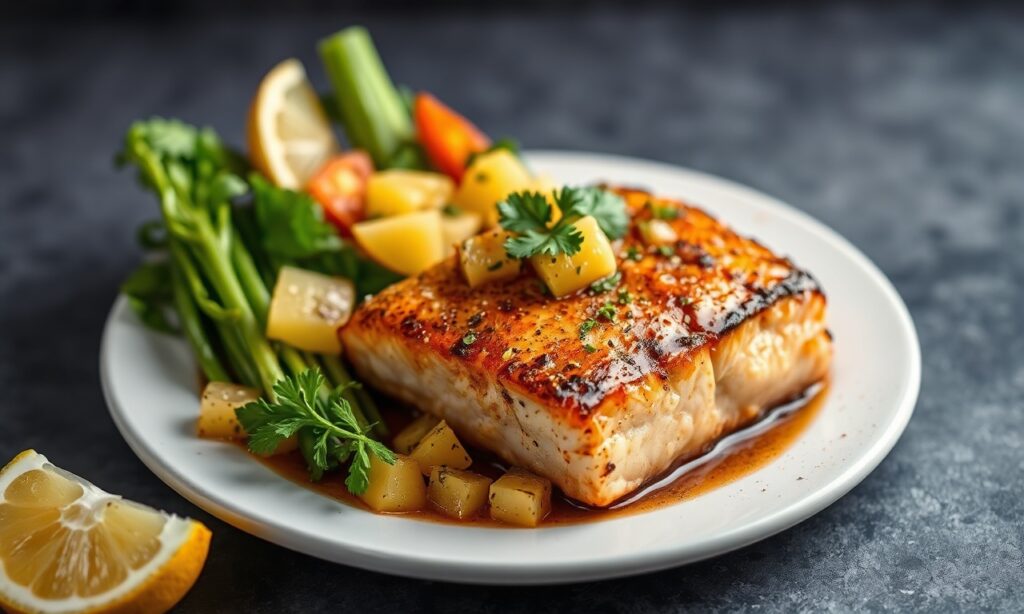 Spicy Jamaican jerk salmon with fresh pineapple salsa.