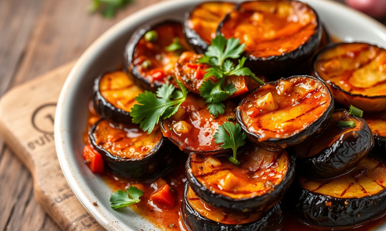 Savory eggplant in spicy garlic sauce, a fiery delight.