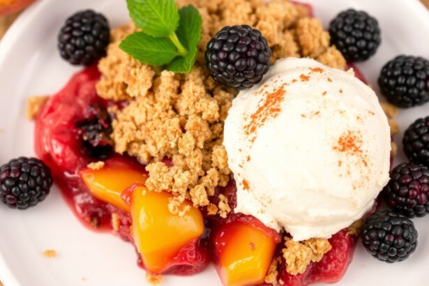 Make Fresh Peach Blackberry Crumble: Delicious homemade dessert recipe.