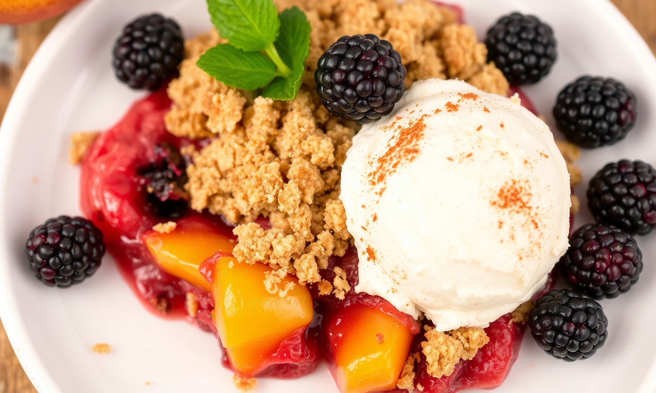 Make Fresh Peach Blackberry Crumble: Delicious homemade dessert recipe.