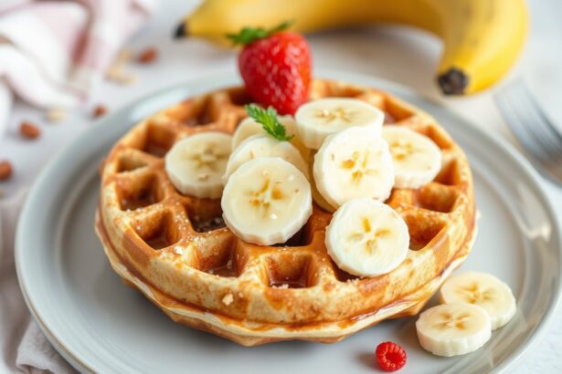 Irresistible fluffy gluten-free banana oat waffles, a sweet breakfast treat.