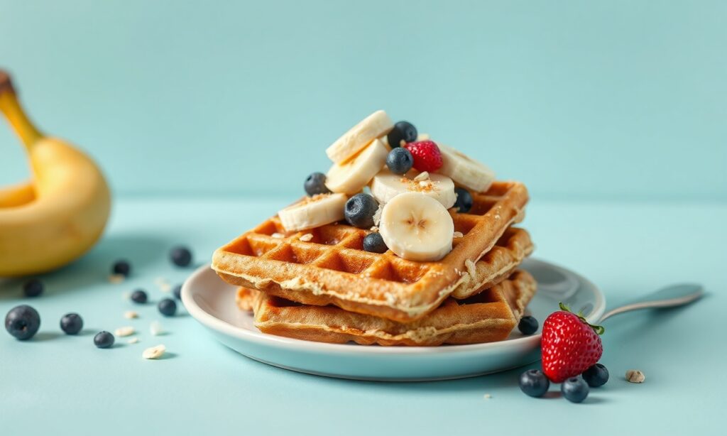 Irresistible fluffy gluten-free oat waffles with sweet banana bliss.