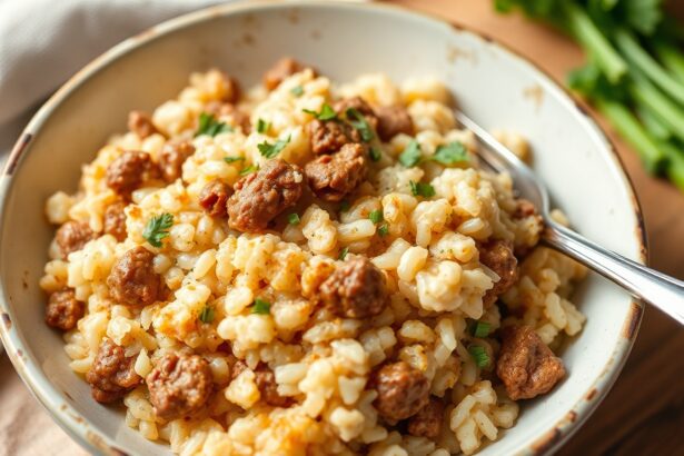 Delicious creamy ground beef cauliflower rice casserole.