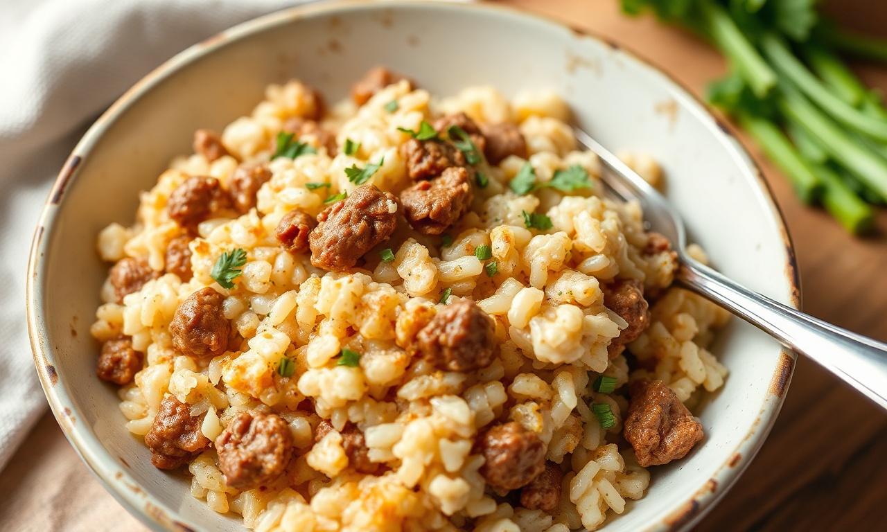 Delicious creamy ground beef cauliflower rice casserole.