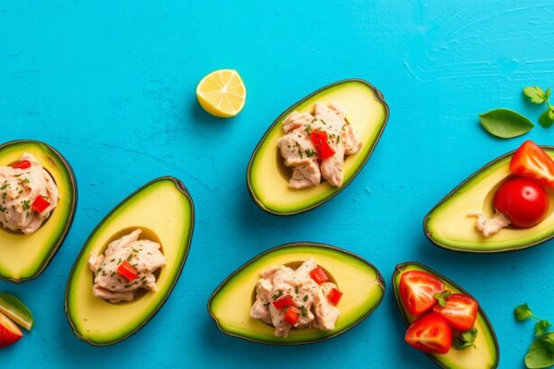 Healthy tuna stuffed avocados, a delicious classic snack.