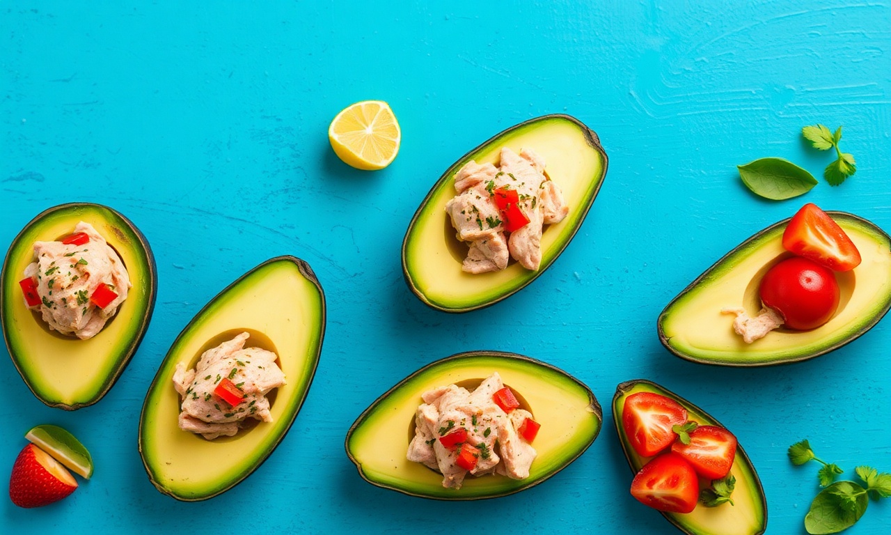 Healthy tuna stuffed avocados, a delicious classic snack.