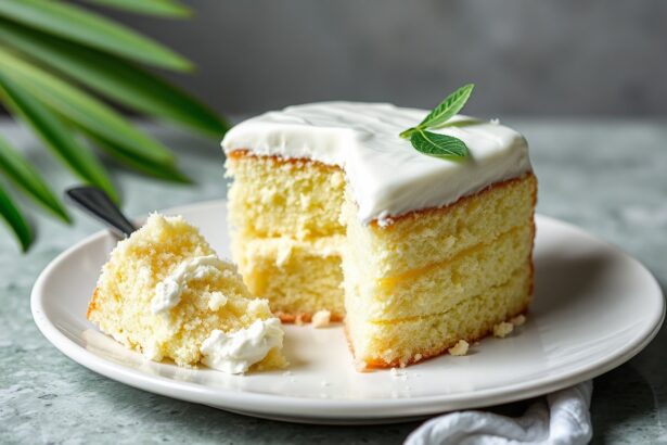 Fluffy pandan chiffon cake with creamy coconut frosting.