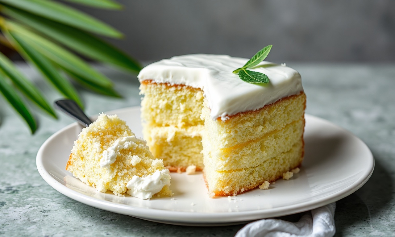 Fluffy pandan chiffon cake with creamy coconut frosting.
