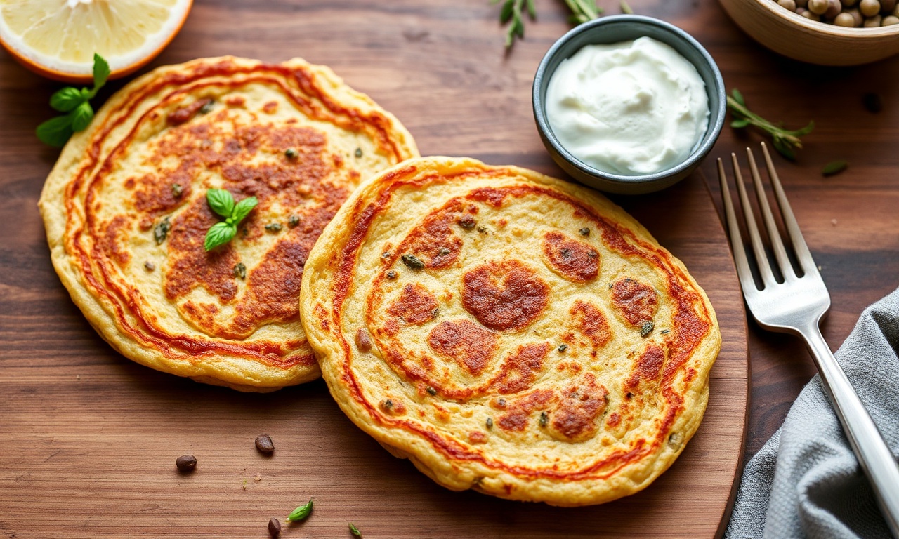 Hearty savory lentil herb pancakes, flavorful twist on breakfast.