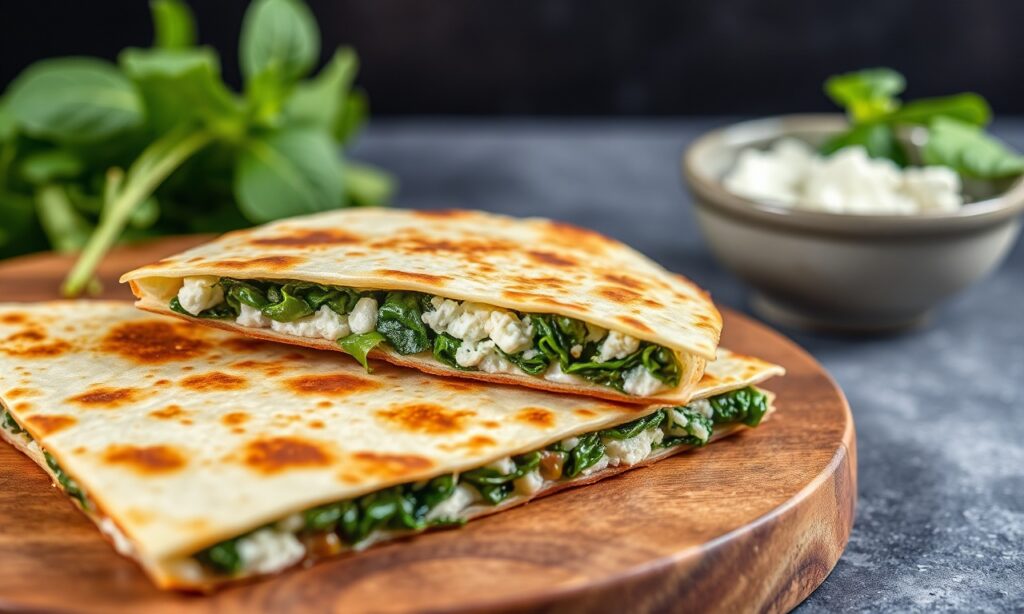 Spinach feta quesadillas: quick, tasty, and nutritious.