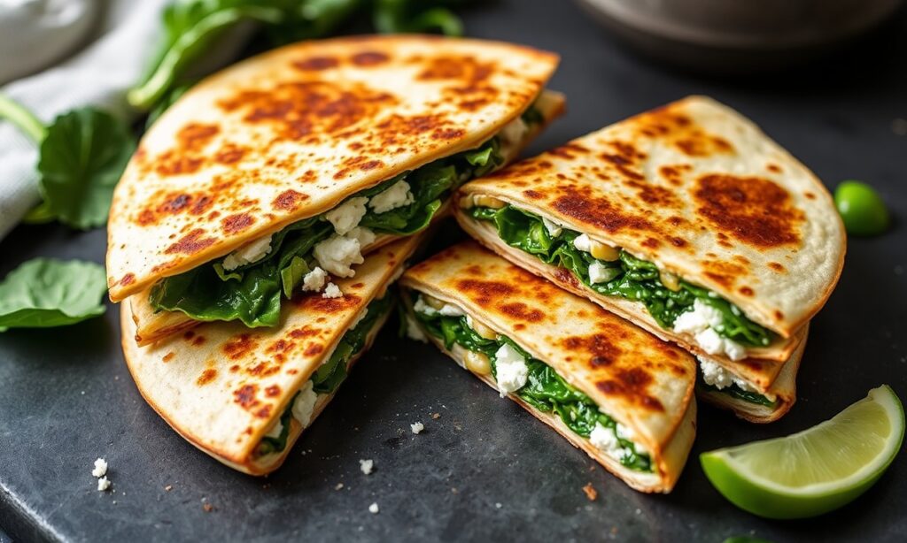Spinach feta quesadillas: quick, tasty, satisfying meal idea.