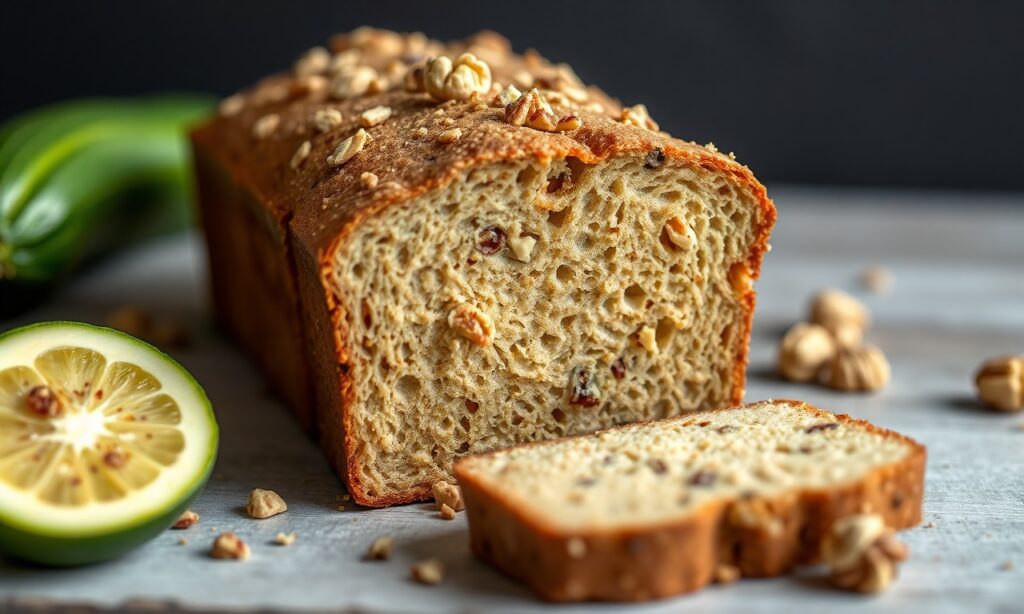 Keto zucchini bread with walnuts, a delicious low-carb treat.