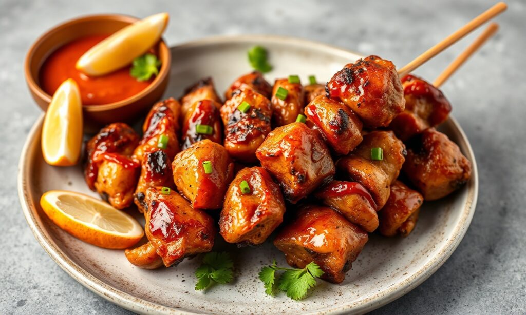 Master authentic Chinese BBQ chicken skewers on grill.