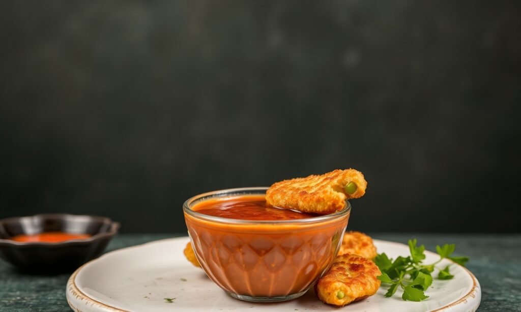 Crispy split pea fritters with tangy tamarind dip.