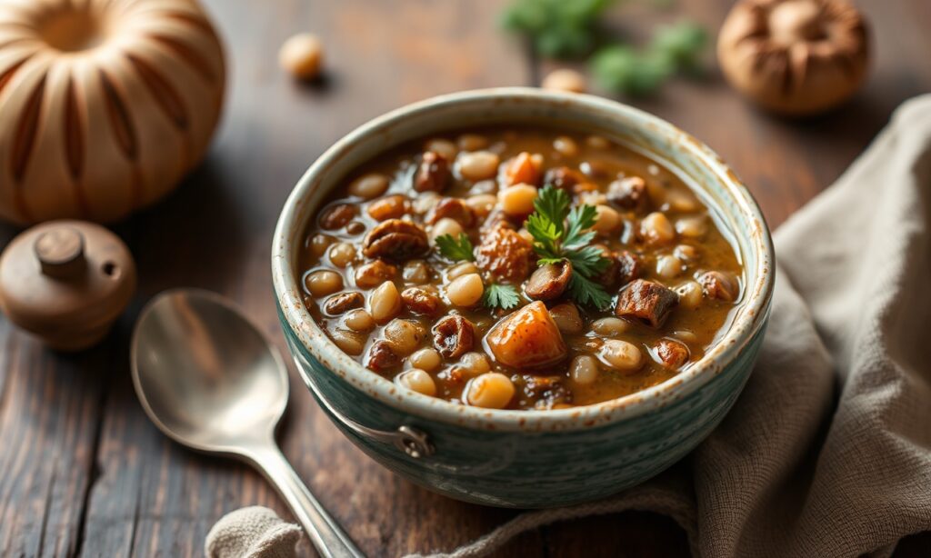 Hearty lentil and wild mushroom stew for cozy, chilly evenings.