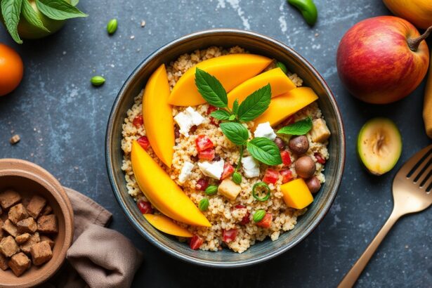 Healthy mango quinoa bowl recipe with tropical twist.