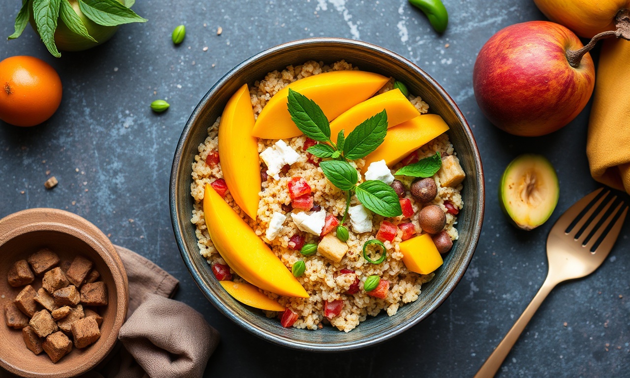Healthy mango quinoa bowl recipe with tropical twist.