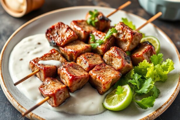 Delicious yogurt-marinated lamb skewers: tender, tangy, and flavorful.