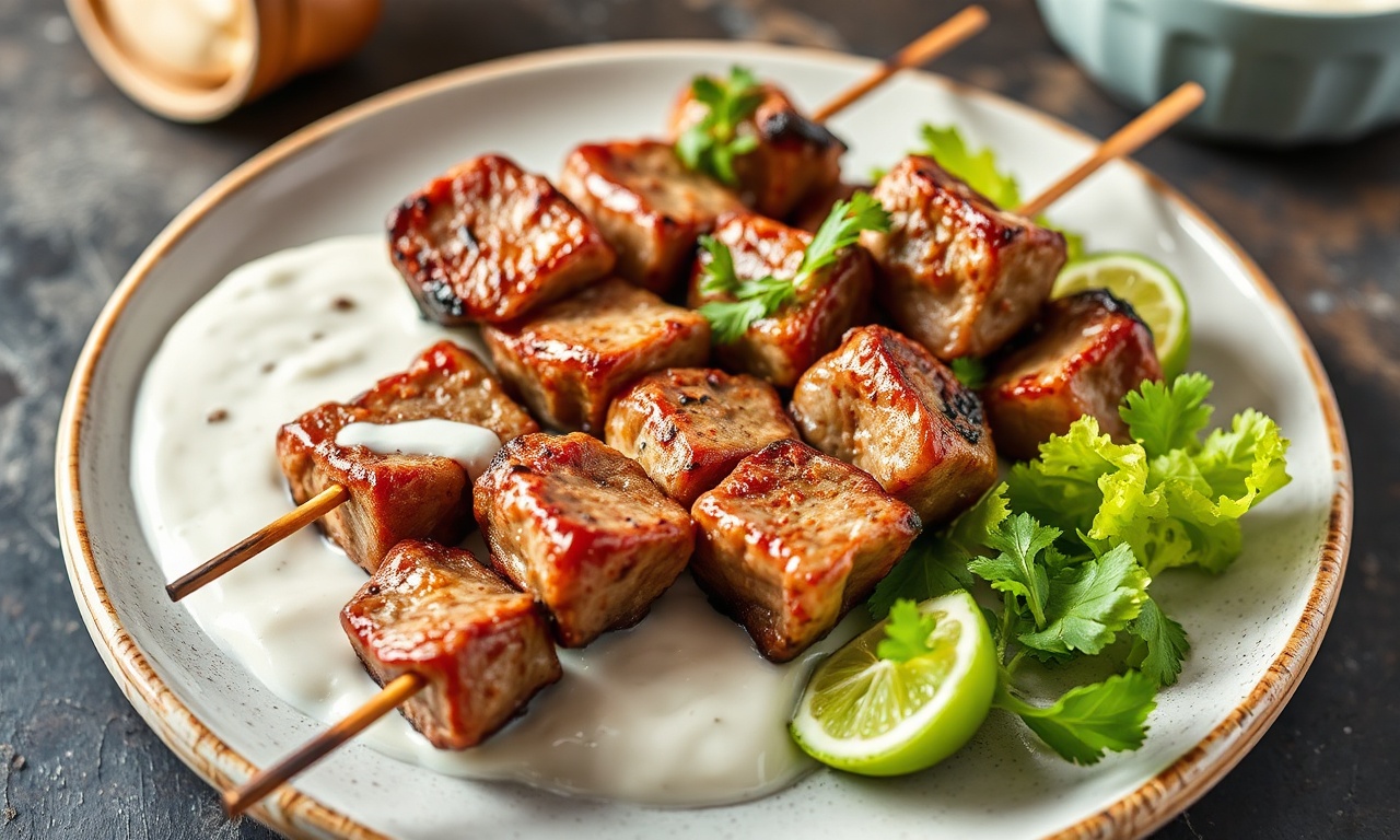 Delicious yogurt-marinated lamb skewers: tender, tangy, and flavorful.