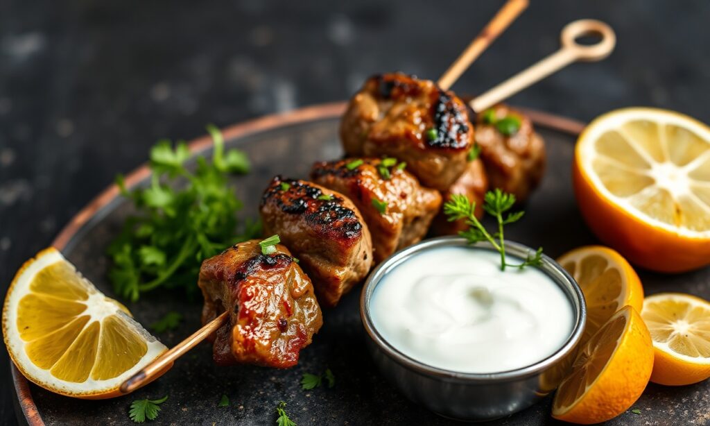 Delicious yogurt-marinated lamb skewers, tender and tangy.