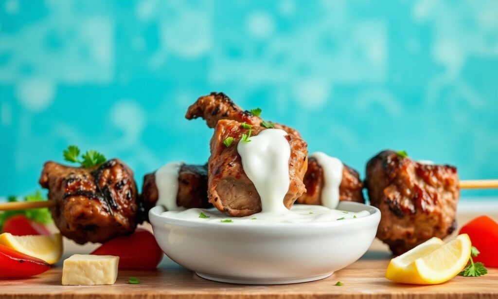Delicious yogurt-marinated lamb skewers, tender and tangy.