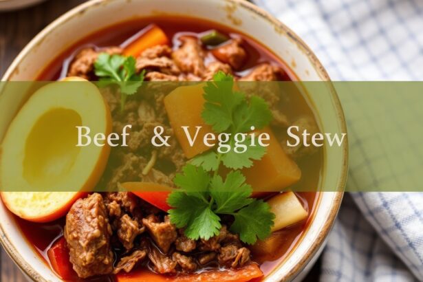 Hearty shredded beef and veggie stew, a comforting classic dish.