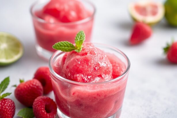 Refreshing raspberry lime sorbet, zesty summer treat.