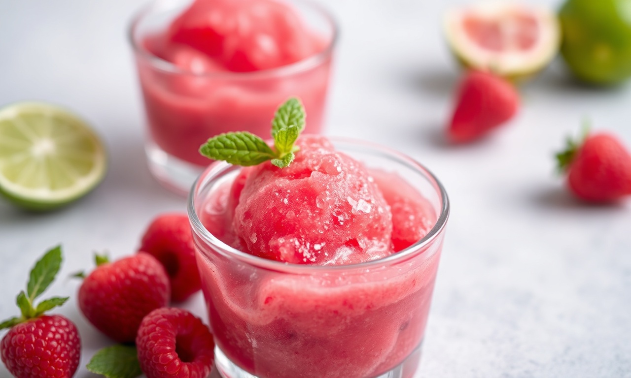Refreshing raspberry lime sorbet, zesty summer treat.